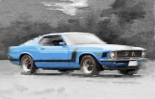 NAXART Studio - 1970 Ford Mustang Boss Blue Watercolor