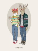 NAXART Studio - Fox Girl And Deer Boy Hipsters