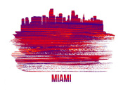NAXART Studio - Miami Skyline Brush Stroke Red