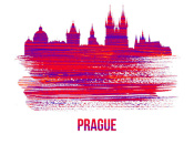 NAXART Studio - Prague Skyline Brush Stroke Red