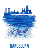 NAXART Studio - Barcelona Skyline Brush Stroke Blue