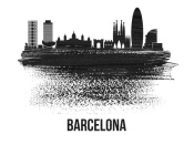 NAXART Studio - Barcelona Skyline Brush Stroke Black II