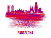 NAXART Studio - Barcelona Skyline Brush Stroke Red