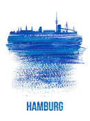 NAXART Studio - Hamburg Skyline Brush Stroke Blue