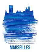 NAXART Studio - Marseilles Skyline Brush Stroke Blue