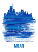 NAXART Studio - Milan Skyline Brush Stroke Blue