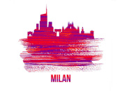 NAXART Studio - Milan Skyline Brush Stroke Red