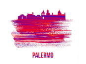 NAXART Studio - Palermo Skyline Brush Stroke Red