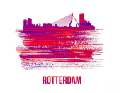 NAXART Studio - Rotterdam Skyline Brush Stroke Red