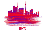 NAXART Studio - Tokyo Skyline Brush Stroke Red